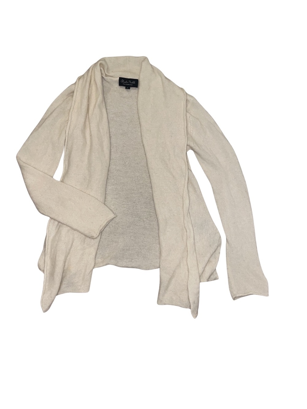 100% Cashmere. Open-Front Cream Women's Cardigan Sweater